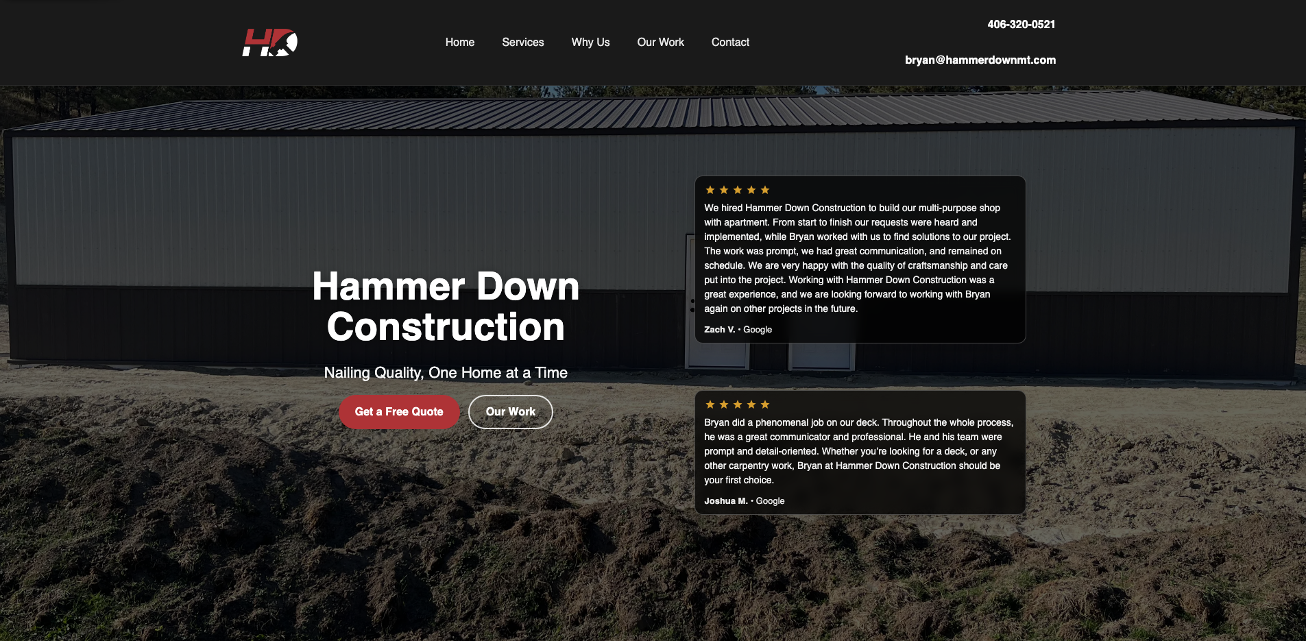 Screenshot of Hammer Down Construction hosting project